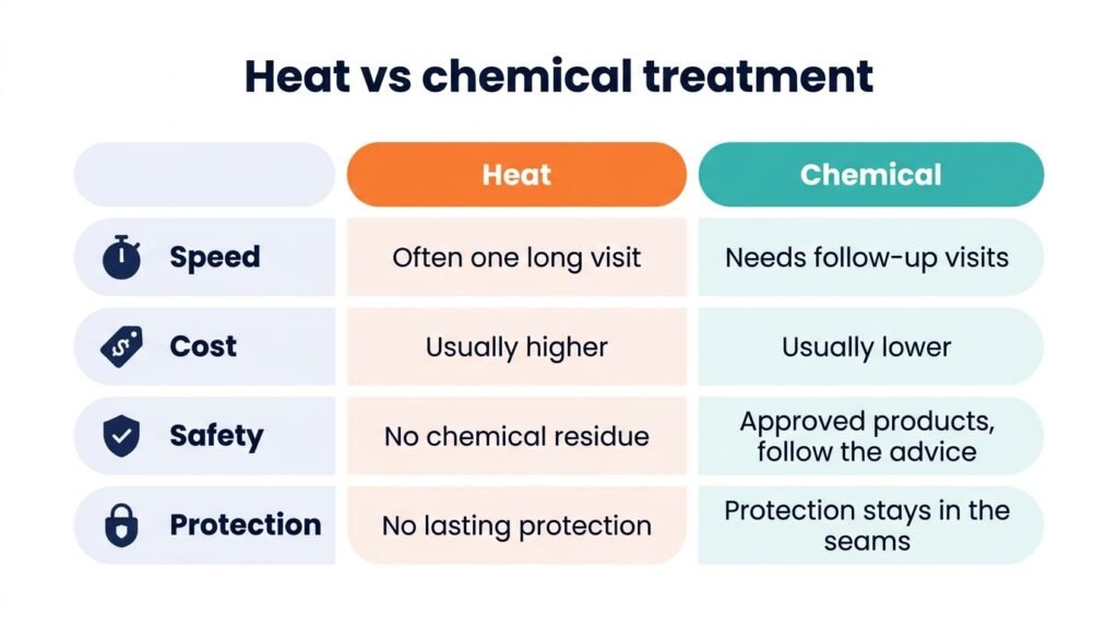 Comparison of bed bug heat treatment and chemical treatment: speed, cost, safety and protection