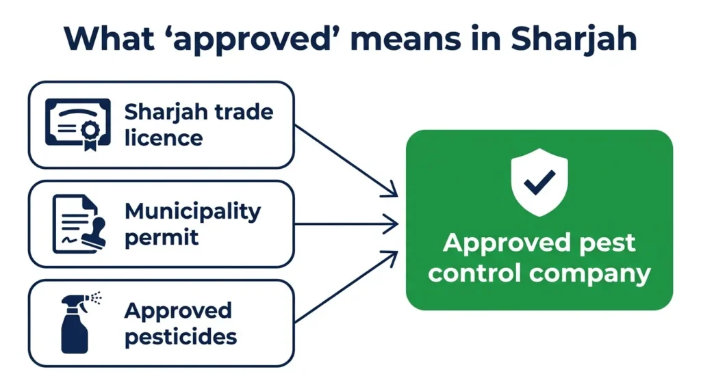 What Sharjah Municipality approved pest control means: trade licence, permit and approved pesticides