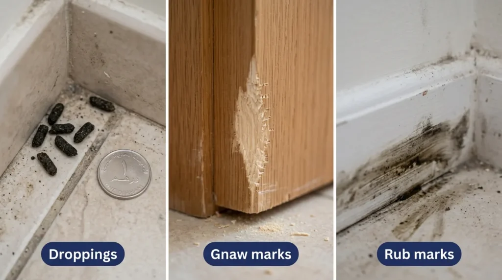 Signs of rats in the house: droppings, gnaw marks and rub marks