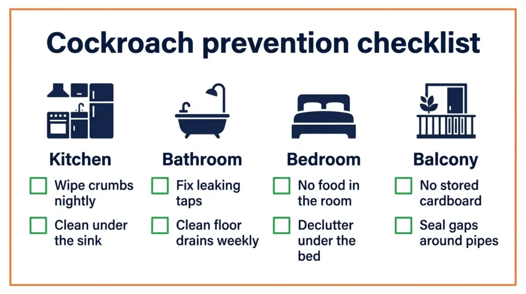 Room-by-room cockroach prevention checklist for UAE homes