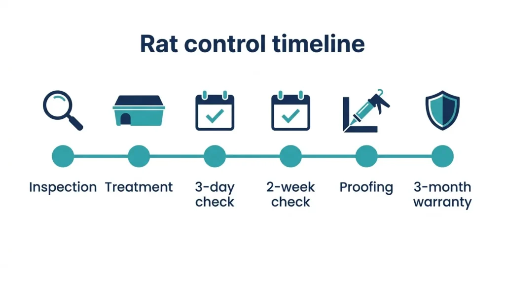 Rat control timeline with follow-up visits and warranty