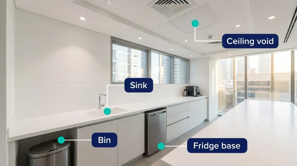 Office pest control in Dubai: pantry, bin and ceiling hotspots for pests