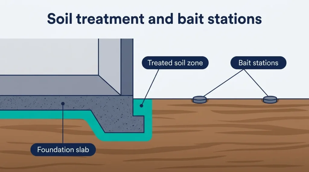3 (3)Termite soil treatment and bait stations around a villa foundation in Dubai