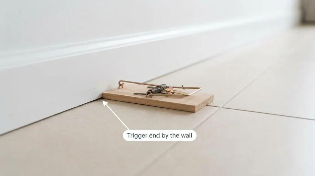 How to place a rat snap trap against a wall