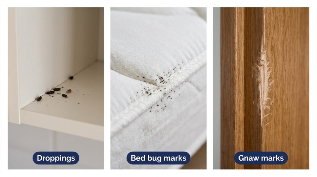Signs of a pest infestation at home: droppings, bed bug marks and gnaw marks