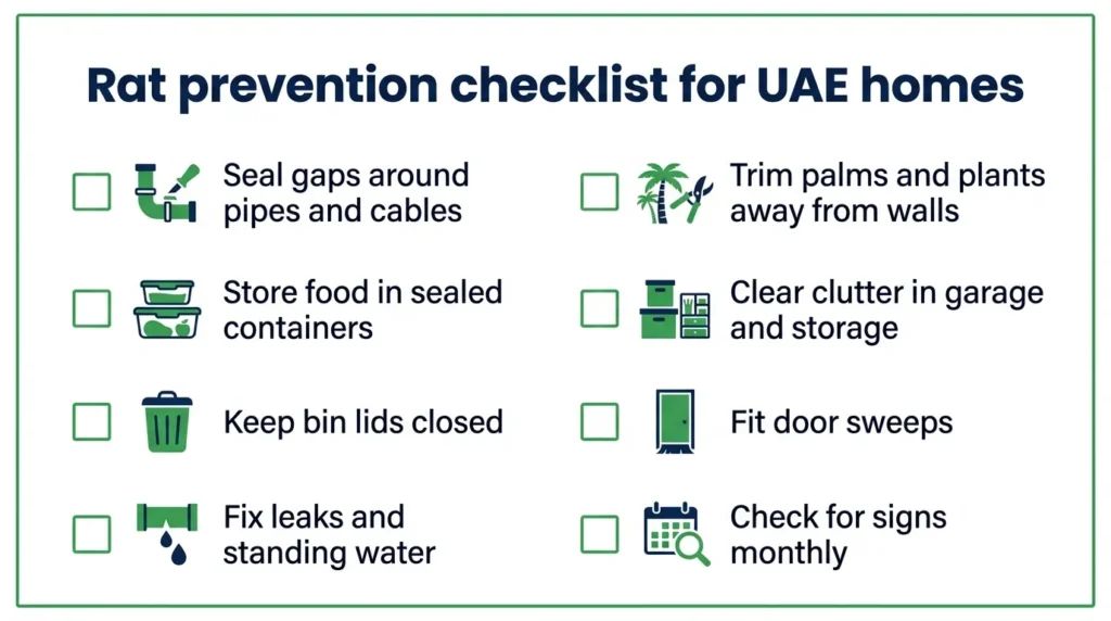 Checklist to stop rats returning to a house or villa