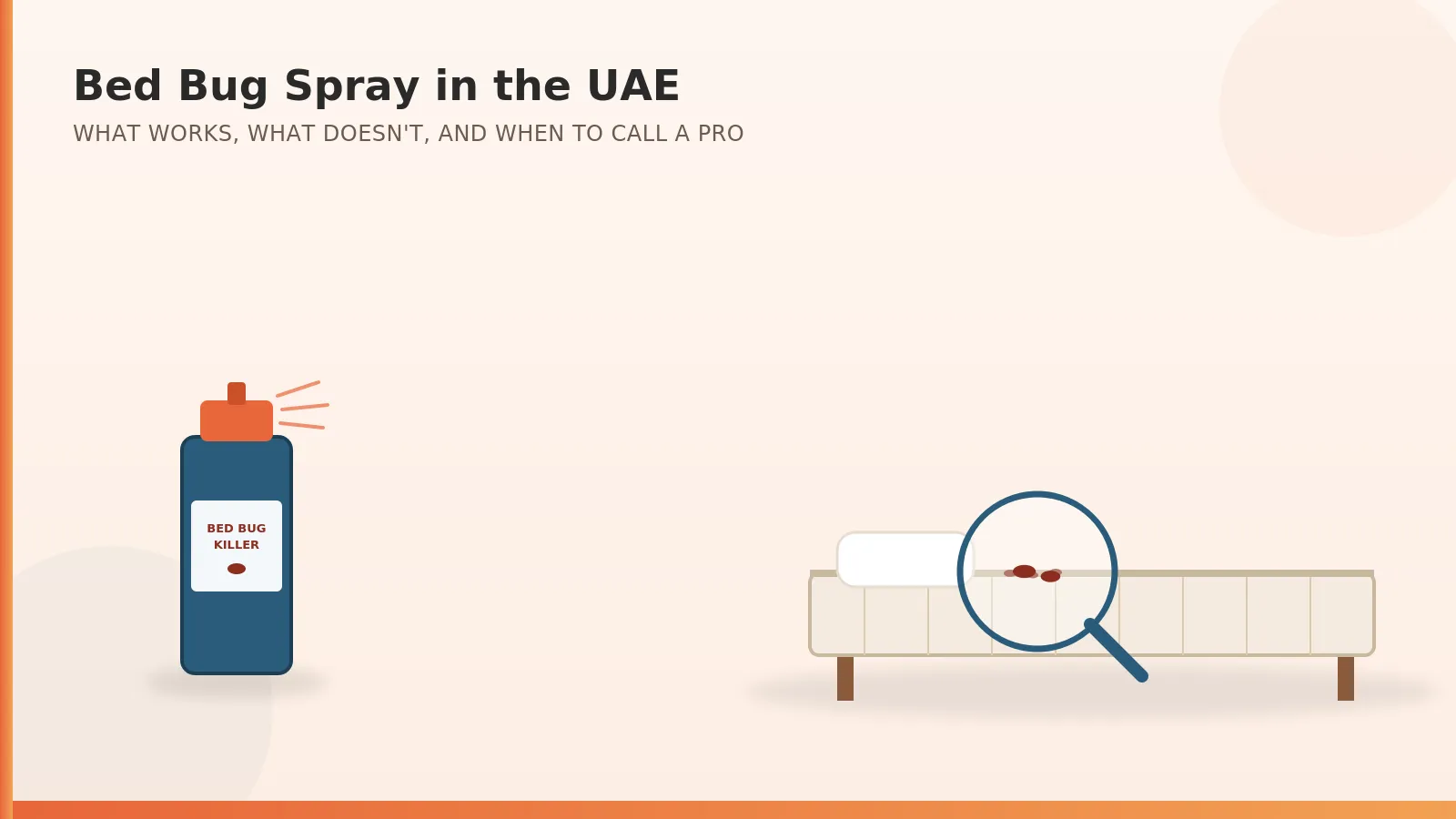 Bed bug spray can next to a mattress with magnifying glass revealing bed bugs in UAE