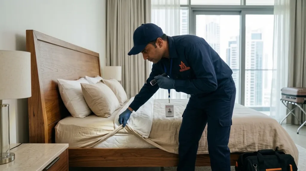 Preventing bed bugs when travelling: check the mattress seam and keep luggage off the bed